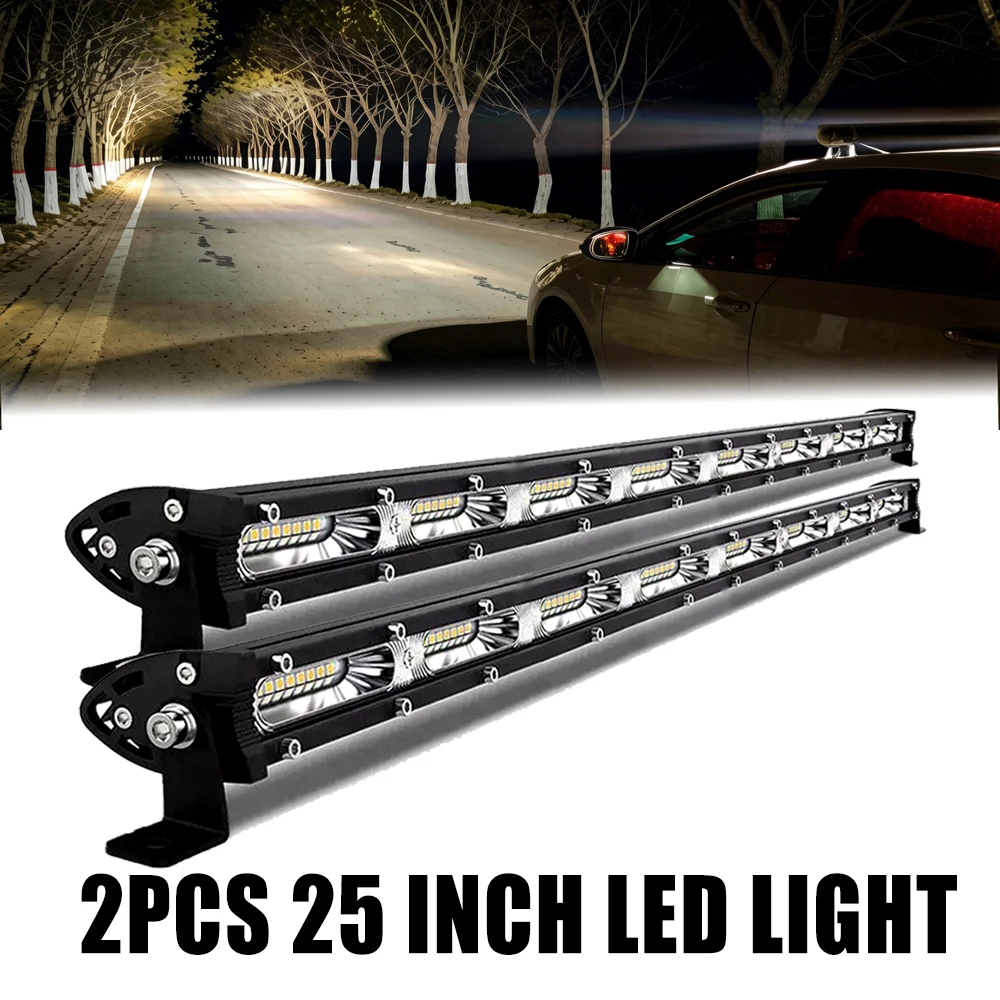 1 Rows LED Light Bar 2PCS 25 INCH Straight Bar Driving Light Offroad Work Light 6000K White Beam IP67 360° Adjustable For ATV SUV UTV Boat，12-24V