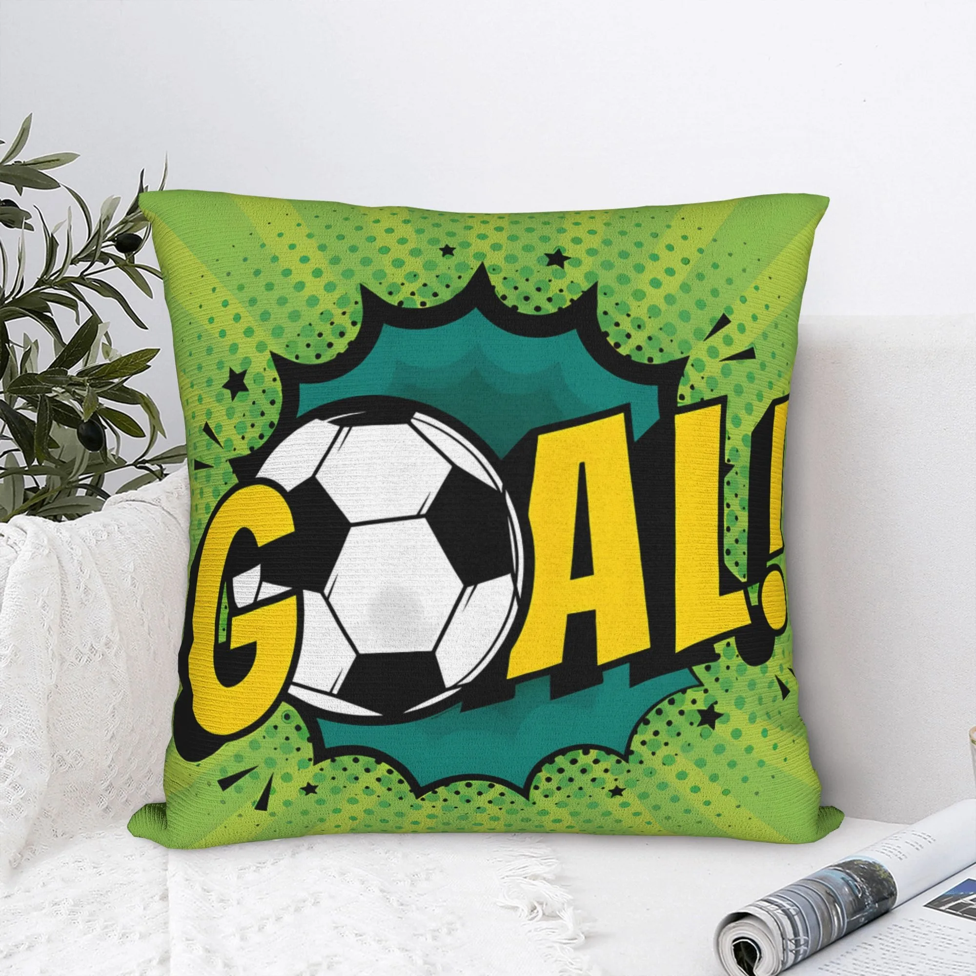 1pc GOAL Soccer Ball Pop Art Print Throw Pillow Cover,Suitable for Sofa,Bedroom,Living Room,A Energetic Gift for Football Fans