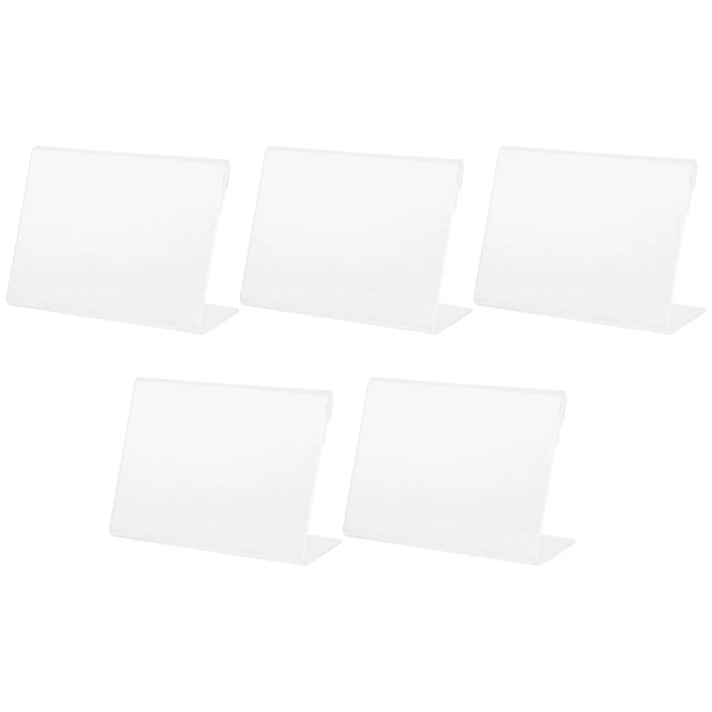 Transparente Table Cards Shape Sign Holders, Resistente ao desgaste, Show Rack, Etiquetas, Preço publicitário, Display Stand, Comida, 5 pcs