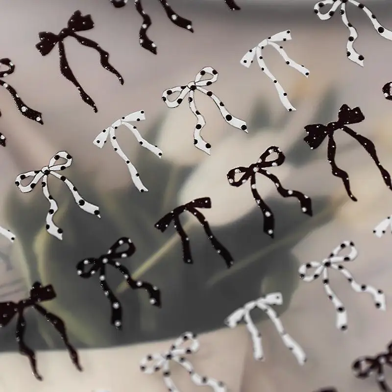 [WHB]5D Sweet Bow Wave Point Nail Sticker Kawaii Long Ribbon Bowknot Self Adhesive Nail Art Stickers Reliefs