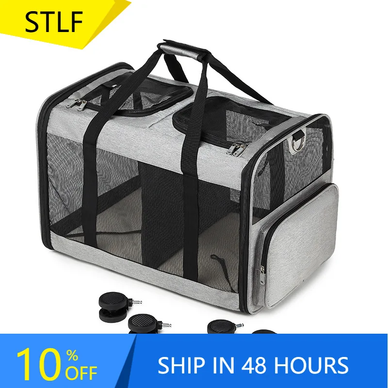 

STLFAirline Approved Telescopic Zipper Mesh Breathable Walking Handle Cat Dog Pet Carrier With Wheels Pet Trolley Bag