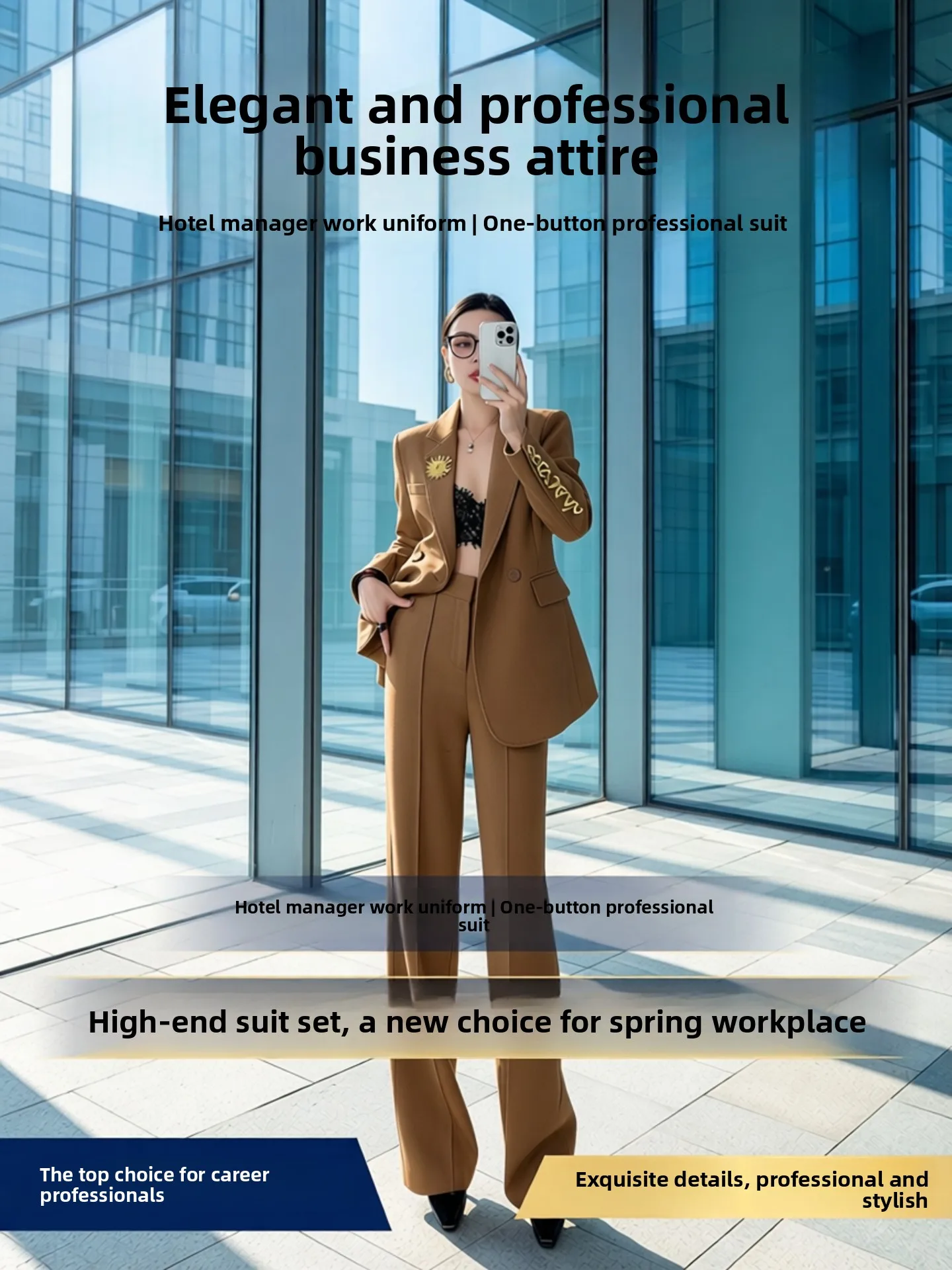 

Elegant Single-Button Business Suit Jacket for Women Spring Workwear Hotel Manager Professional Uniform Long Sleeve Shirt