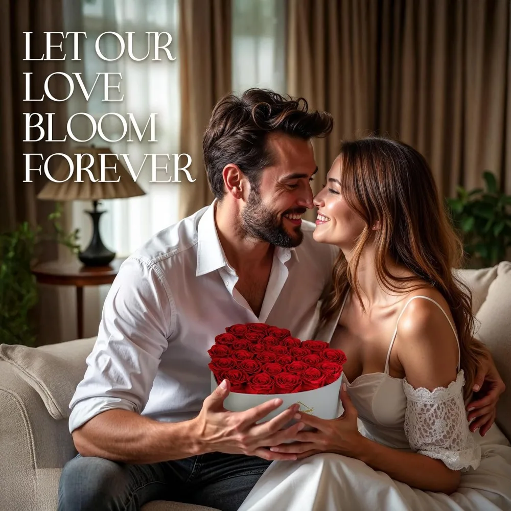 الورود المحفوظة في صندوق القلب - هدية الزهور الأبدية للنساء، عيد الميلاد، الذكرى السنوية - أحمر 27 قطعة #3