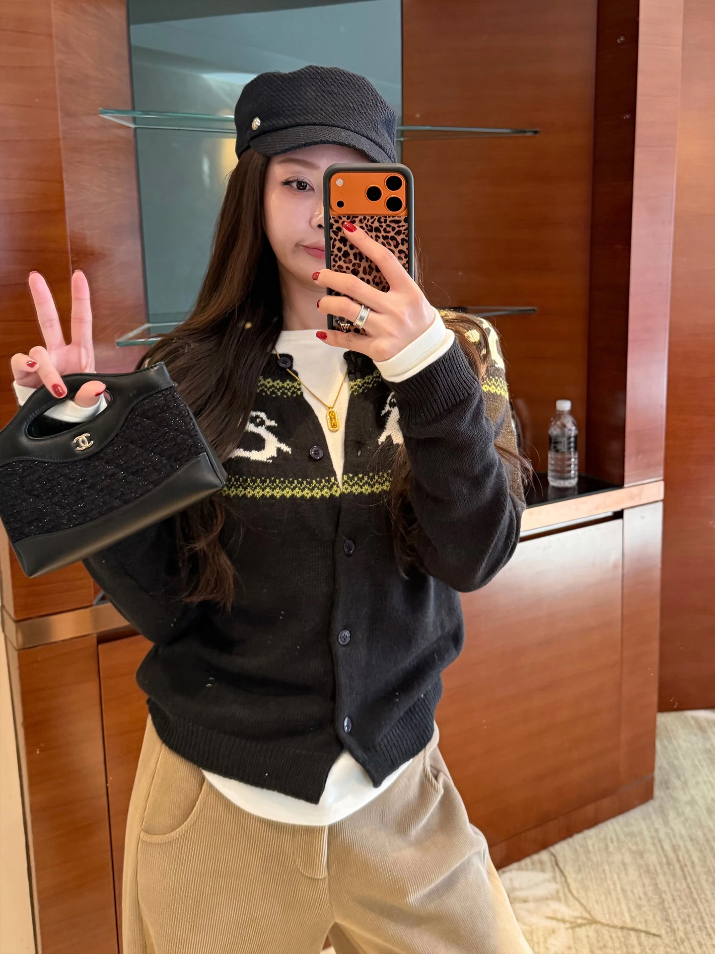 

Вязаный шерстяной свитер с узором «Пингвин» для женщин, черный, открытый кардиган, трикотаж, осень-зима, приталенный, мягкий, с длинными рукавами, топ