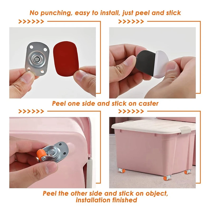 ABNO-0.5In Oval Plate Self-Adhesive Caster Wheels, 360° Swivel, Strong Nano Adhesive, 30 Lbs Load Capacity Per Caster 20Pack