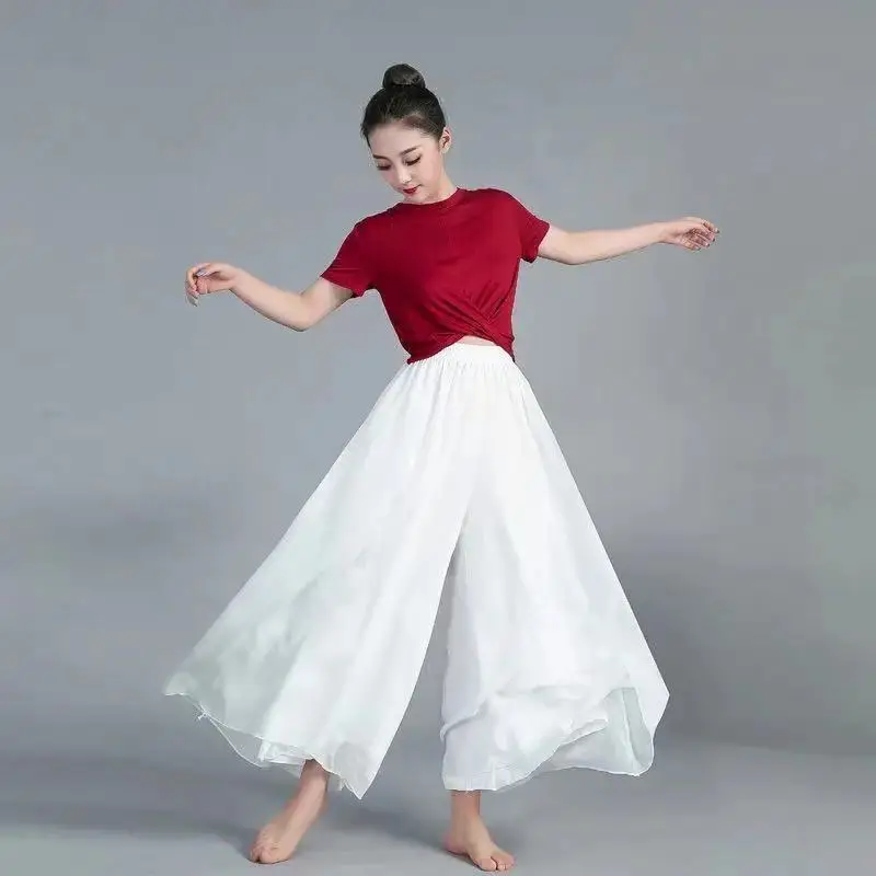 

Fashion Women Loose-fitting White Chiffon Pants Summer Thin Korean Casual High Waist Elastic Waisted Loose Wide Leg Trousers L51