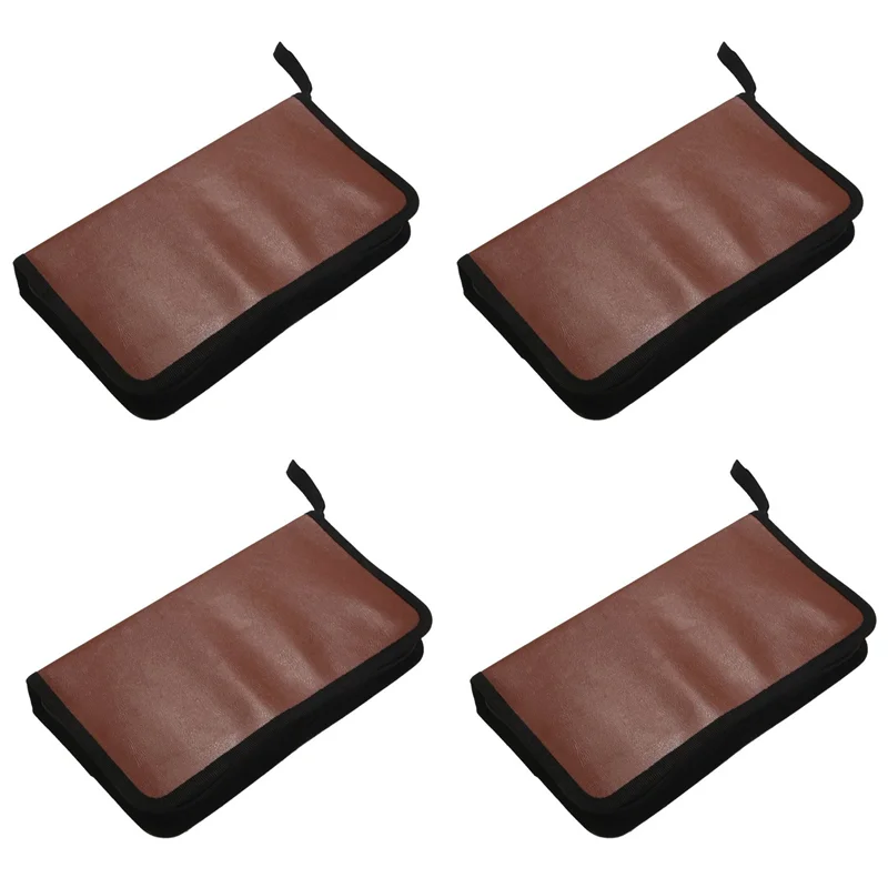 حقيبة تخزين جلدية محمولة SCLS 4X 80-Discs حقيبة تخزين بسحاب لألبوم القرص الصلب CD DVD - بني