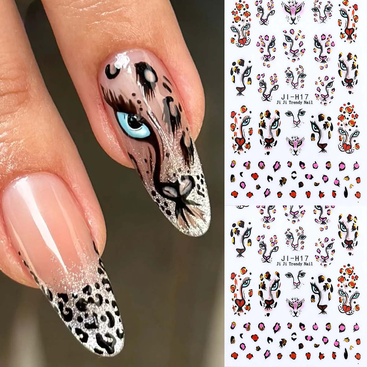 Leopardenmuster Nagelaufkleber 3D Rosa Glitzer Nagelsticker Tiermuster Nageldesign Niedliche Selbstklebende Frühling Sommer für Frauen Mädchen