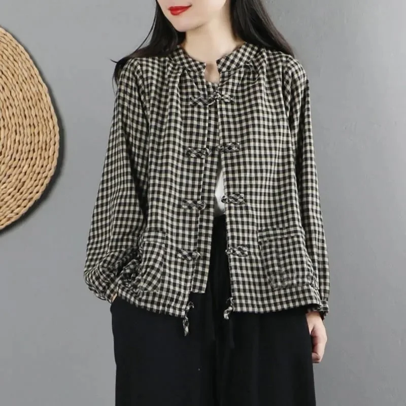Cotton Linen Shirt Coat Women's New Spring Autumn 2026 Plus Size Jacket Loose Short Outwear Female Buckle Cardigan Overcoat Top
