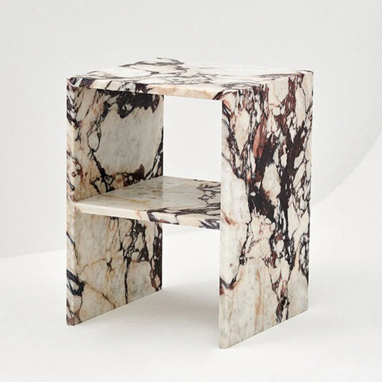 Modern Luxury Calacatta Viola Marble Stone Side Tea Sofa End Table Nightstand for Apartment Villa Mansions Bed Room Living Room
