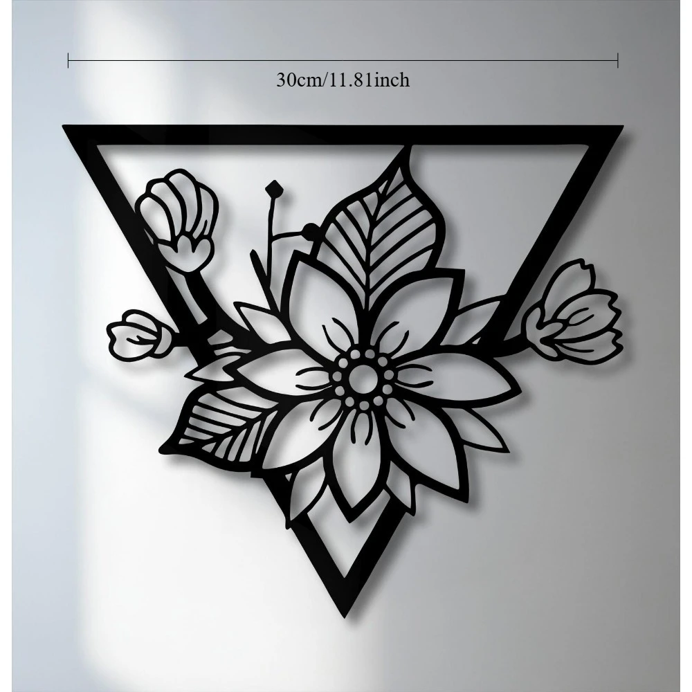 Brand Geometric Metal Wall Art Floral Triangle Frame Modern Botanical Home Decor Accent