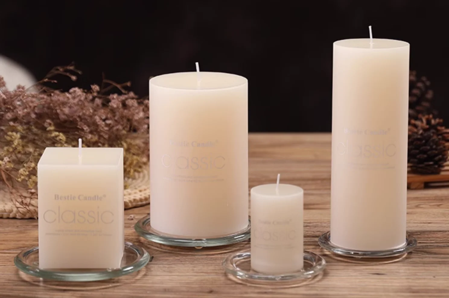 

Classic ivory white cylindrical candle Western restaurant smoke-free and odorless premium fragrance large candle bedroom