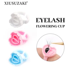 XIUSUZAKI-Anillo de pegamento para extensiones de pestañas, recipiente desechable de 100 piezas con forma de corazón, soporte para pigmento de tatuaje, tienda de herramientas de maquillaje