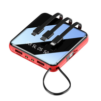 20000mAh Mini Power Bank Portable Charger LED Mirror Digital Built-in Cable Powerbank for iPhone Samsung Xiaomi External Battery
