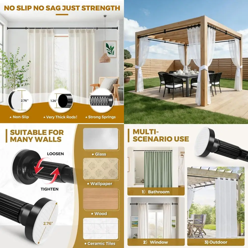 

51-172 Inch Extra Long Tension Rods, No Drill, Heavy Duty for Bathroom, Windows, Room Dividers, Outdoor Patio, Easy Install, Rus