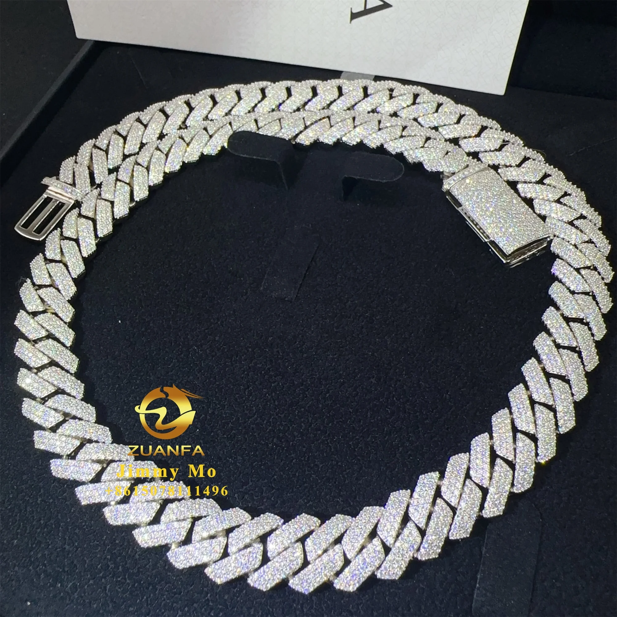 

In Stock Man Hip Hop Jewelry 925 Sterling Silver 14mm 3Rows Iced Out VVS1 Moissanite Diamond Custom Miami Cuban Bracelet