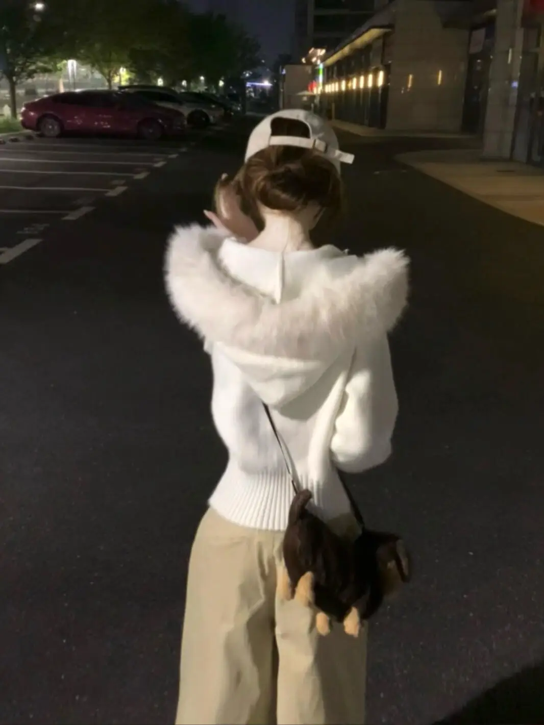 

White Hooded Knitted Sweater Coat Women's Autumn Winter Thickened Loose Cardigan Top Double Zipper Faux Fur Collar Warm