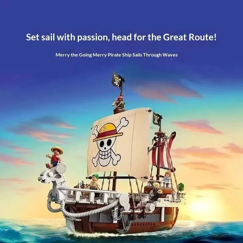 

In Stock 1376pcs One Piece Going Merry Pirate Ship Model Home Decoration Anime Merchandise Educational Toys Boys Birthday Gifts