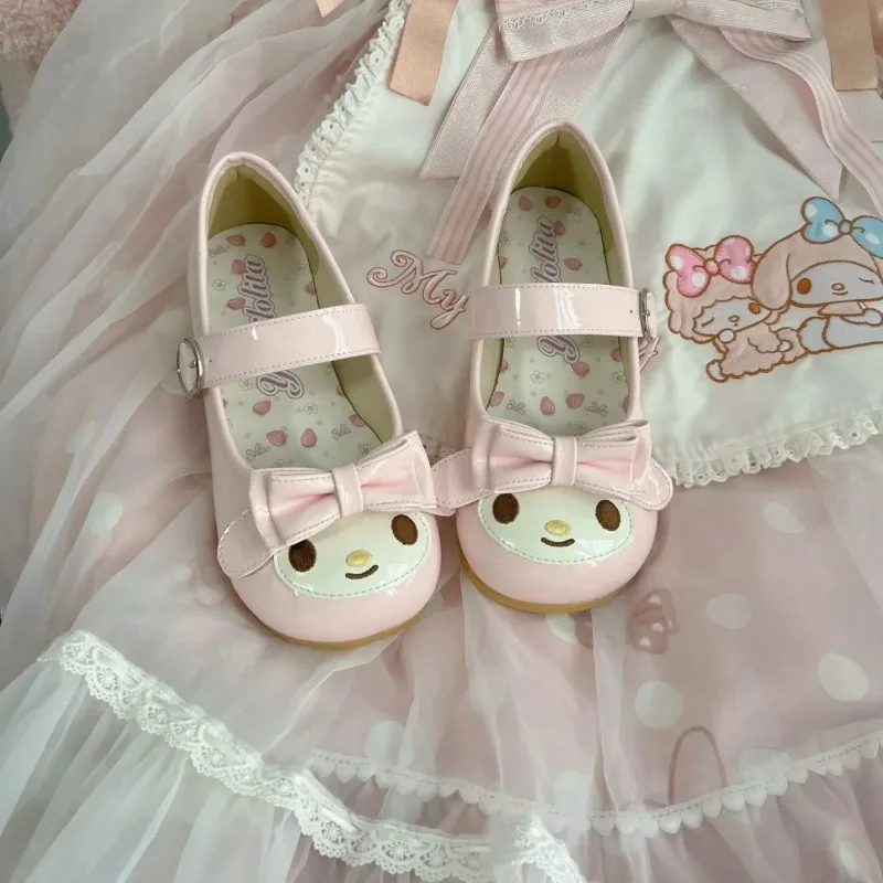 

Горячая новинка: туфли в стиле аниме My Melody Lolita, розовые, с милым мультяшным декором, на плоской подошве, для девочек, в стиле Лолита, с круглым носком, туфли принцессы