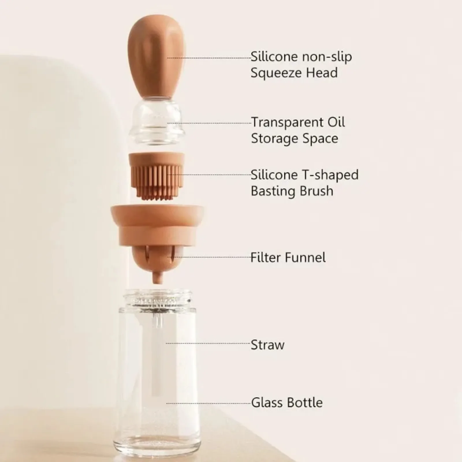 Oil Dispenser with Silicone Brush 2 IN 1 Glass Olive Bottle for Kitchen Cooking Frying Baking BBQ Pancake Air Fryer