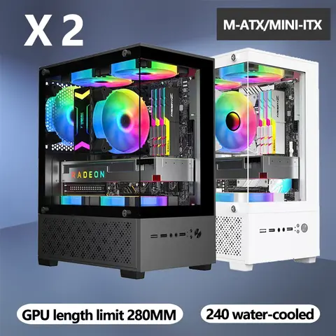 X2 Caja de computadora M-ATX Mini-ITX Seaview Side Chasis de escritorio transparente Soporte 240 Enfriador de agua