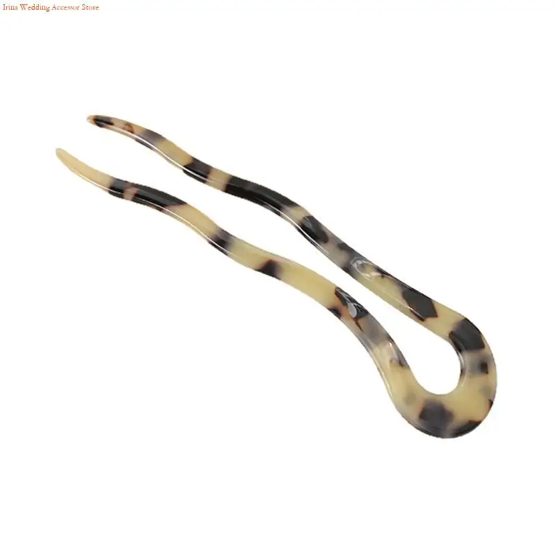 G92D French Twist Hair Clip Vintage Celluloid Acetate Large Wavy U-Shaped Hairpin Tortoise for Shell Updo Chignon Pin Bun