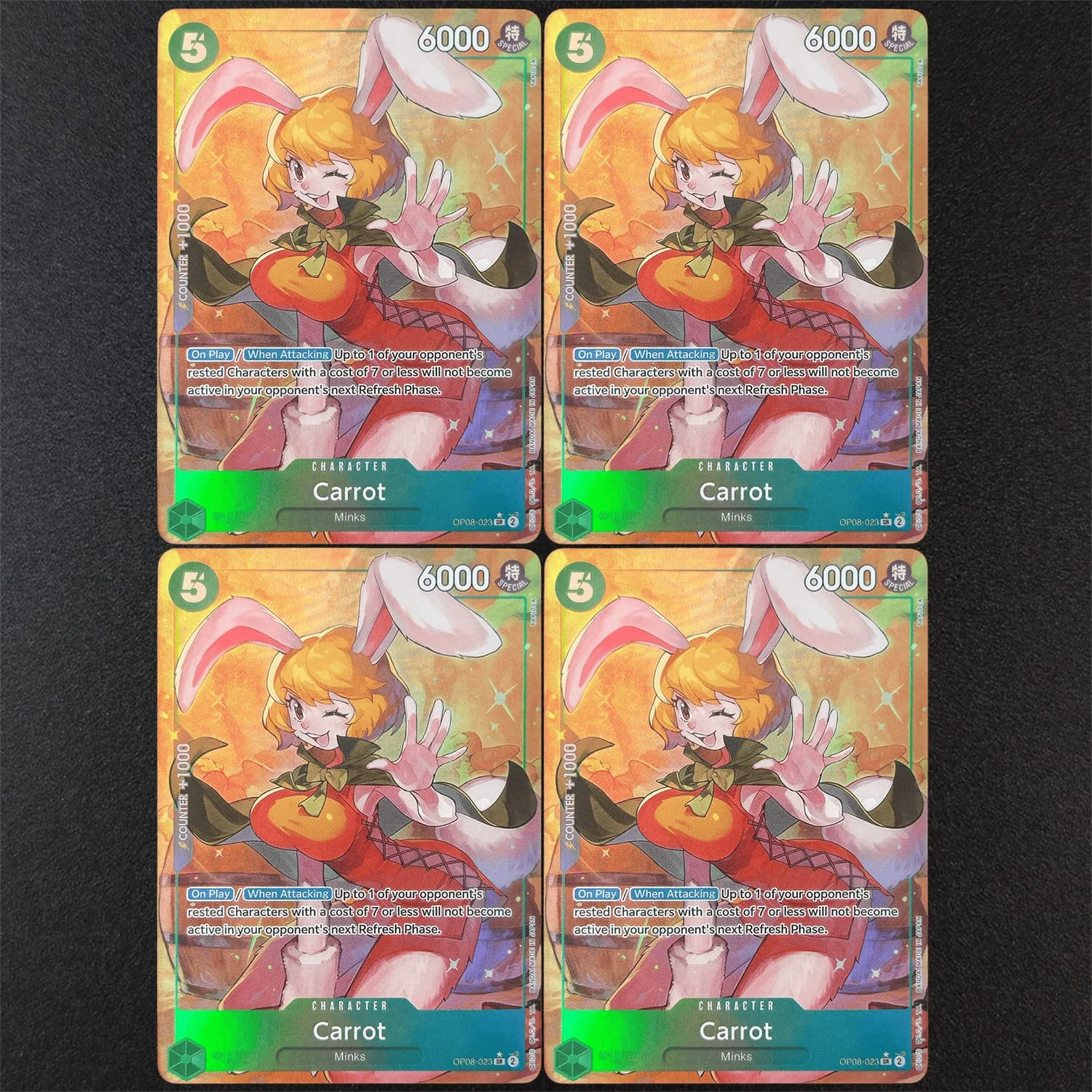 Selbstgemachte Proxy One Piece TCG Englisch OP08-023 Carrot Parallel SP SR Charakter Grüne Spielkarte Sammelkarte Spielzeug