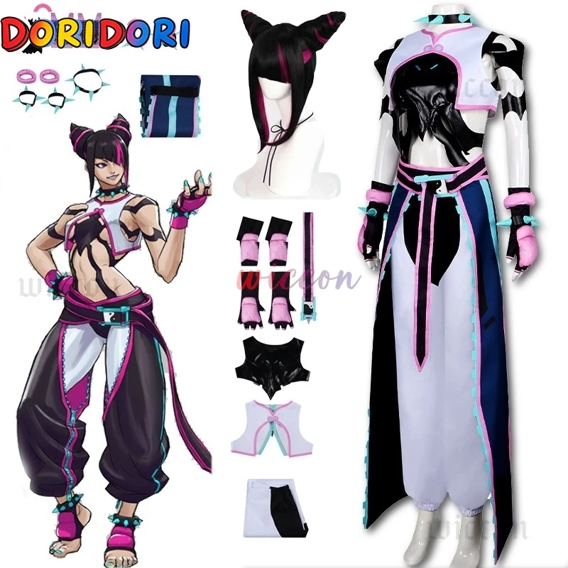 OW x SF Collaboration Kirikoo Juri Han Cosplay Street Fighter Costume Women Sexy Wig Halloween Outfit (한주리)