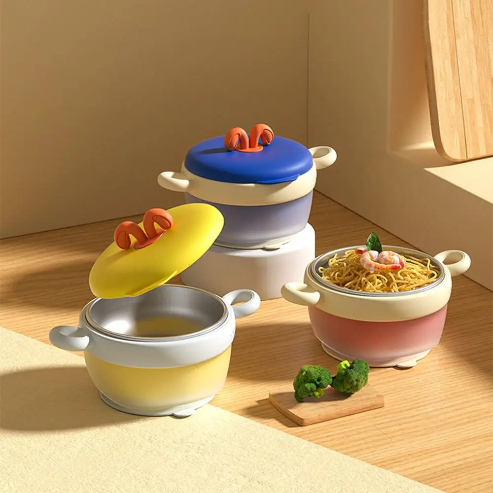 Heat Sensitive Baby Insulated Bowl Food-Grade Suction Base Kids Tableware Strong Suction Insulated Lid Infant Feeding Bowl