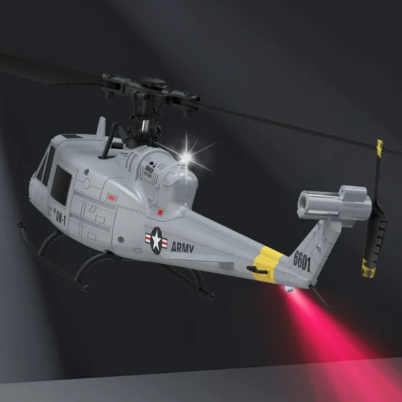 F6601 Huey UH-1 Remote Controlled Helicopter With 4-Channel Single Blade Optical Flow Positioning And One Click Takeoff