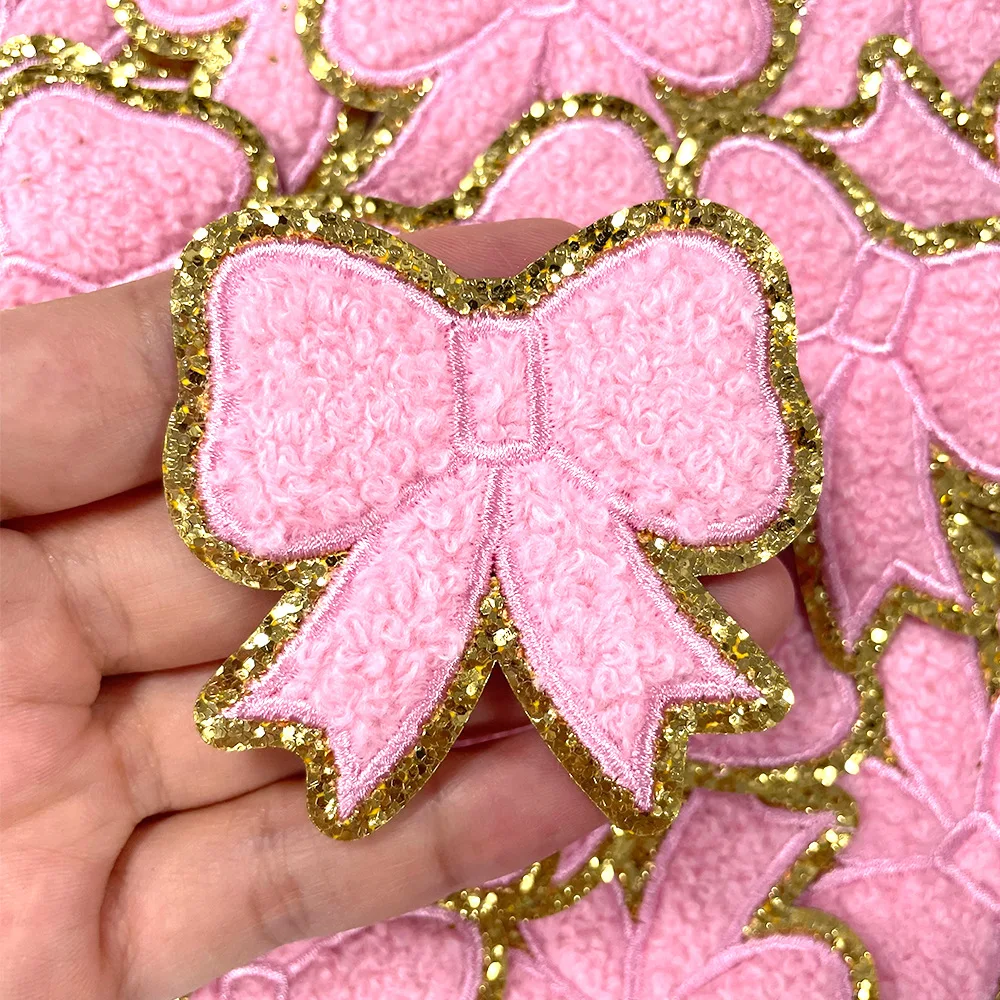 5PCS Bow Cloth Sticker Pink Girl Towel Embroidery Festival Homemade DIY Gift Clothing Sticker Back Glue Ironing