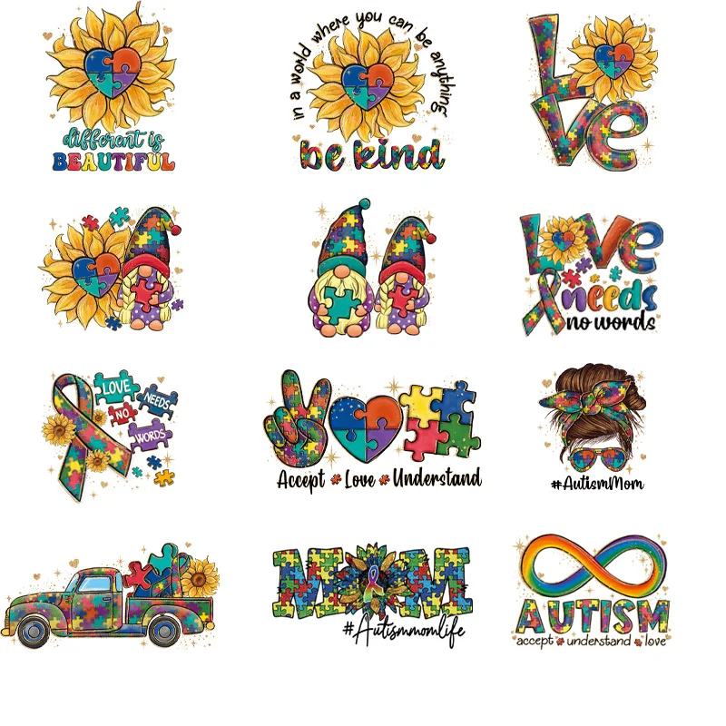 12piece children with infantile autism needs more love and care DIY Stickers Ironing and heat transfer printing Clothing and