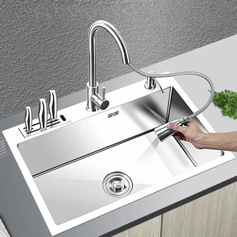 Minimalist Thickened Kitchen Sink for Restaurant Brushed Metal Scratch-resistant Sinks Creative Commercial for Courtyard