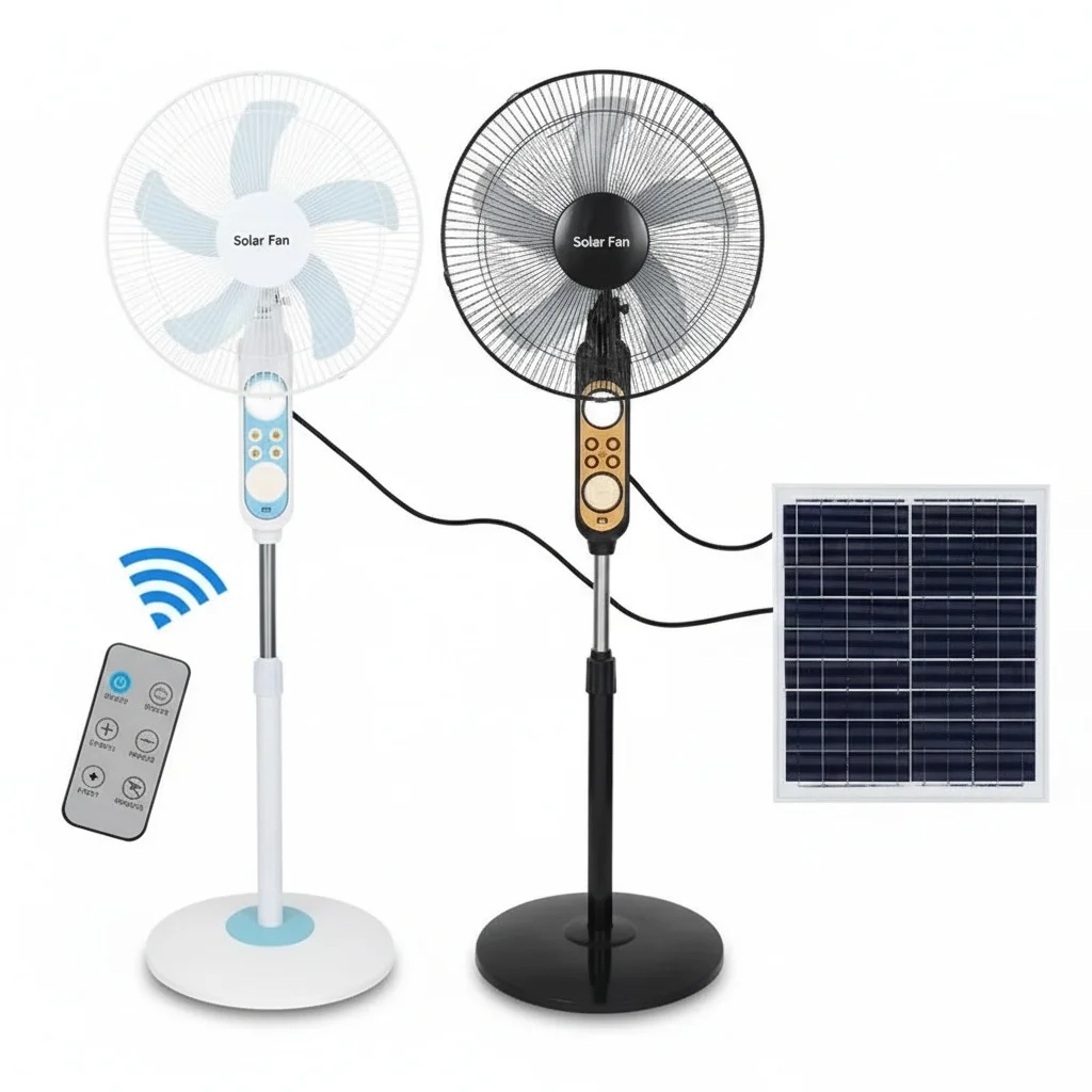 Rechargeable Solar Fan, 16 Inch ABS Standing Solar Fan, Foldable Portable Solar Powered Electric Floor Fan, Outdoor Camping