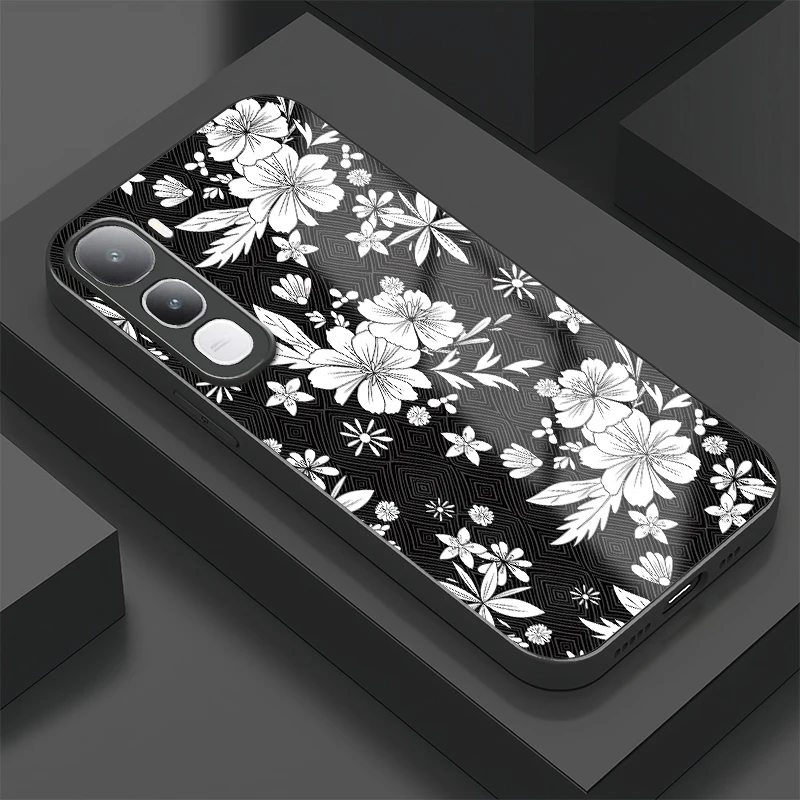 

Чехол для телефона с цветочным принтом для Vivo Y400 Pro Y200 Y100 Y78 Y77 Y76 Y75 Y74S Y73 Y72 Y70 Y300 Y200E Противоударная стеклянная задняя крышка