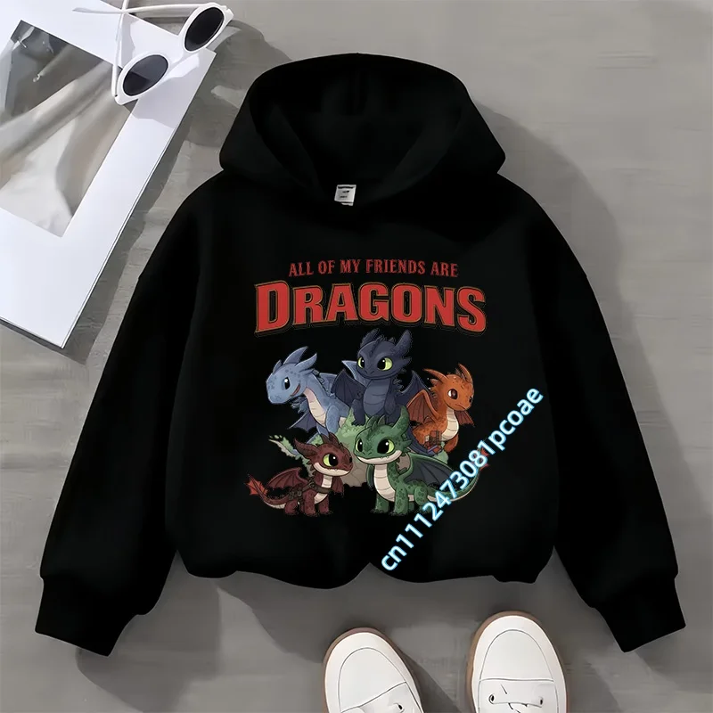 Long-sleeved cartoon-printed dragon-taming expert boys' sport shirt for girls, casual top for children, children's hooded shirt