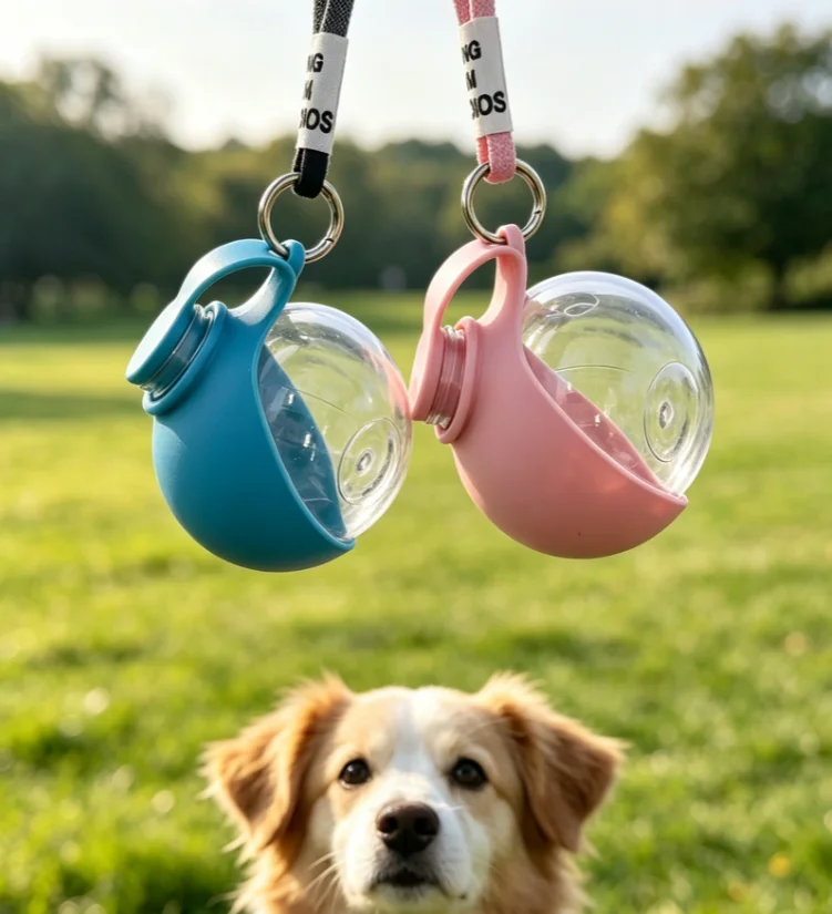 285ml Pet Drinking Silicone Bowl with Lanyard Removable Dog Feeding Bottle Leak-Proof Travel Bowl for Dogs on the Go