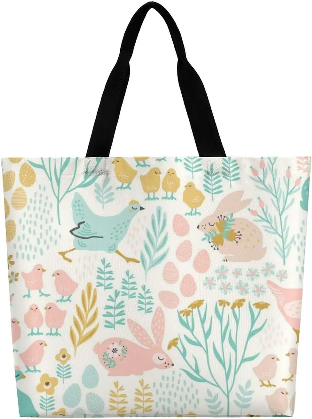 Easter Rooster Bunny Durable Big Women Tote Bag Eco-Friendly Grocery Bag Fashionable Reusable Shopping Bags Shopping Bags