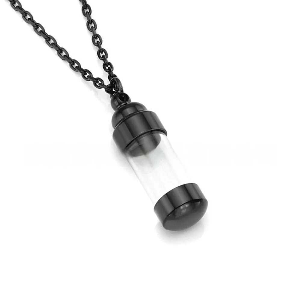 Stainless Steel Cremation Urn Pendant Pet Hair Storage Transparent Glass Ashes Holder Necklace Cylinder Openable Container