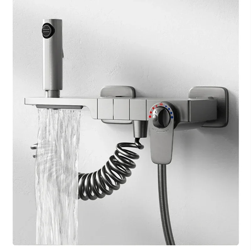 

Bathroom Shower Set No Top Spray Shower System Set Minimal Split Type Thermostatic Bathtub Faucet Brass Bathroom Shower Grey