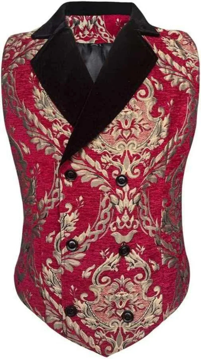 Herren Viktorianische Steampunk Jacquard-Weste, Samt-Revers Gothic-Weste für LARP, Halloween-Party & Retro-Kostüm – Detail 10