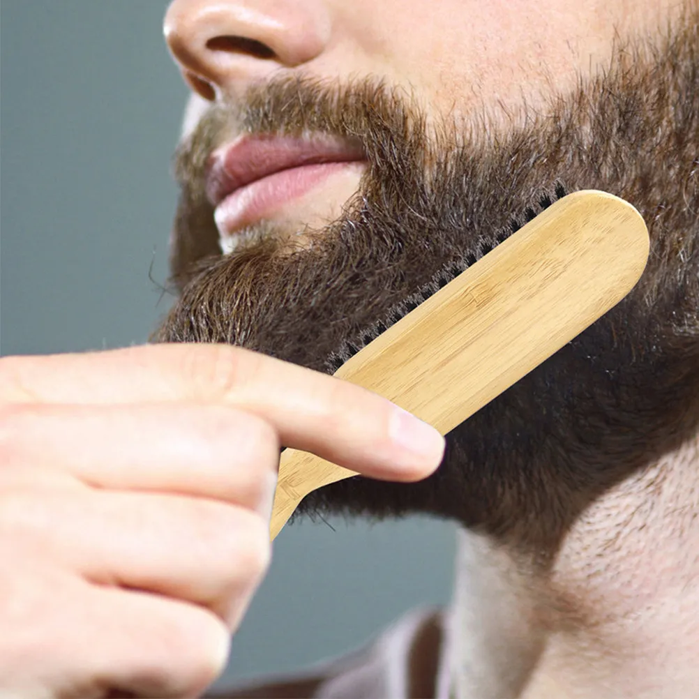 Wooden Handle Boar Bristle Beard Grooming Brush Men Soft Bristle Beard Styling Comb Hair Brush Mustache Comb Mustache Brushes