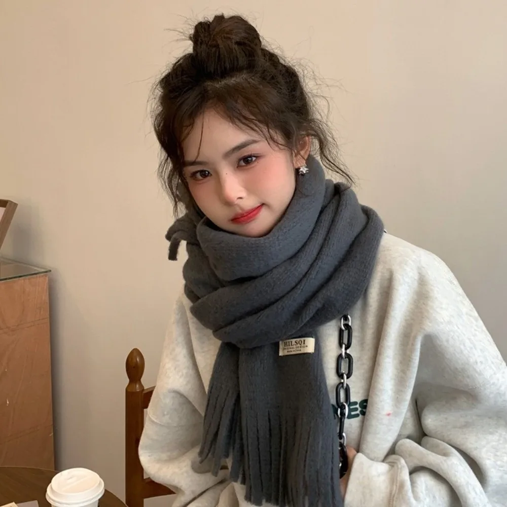 

Retro Long Tassel Winter Wool Scarf Thicken Warm Winter Cashmere Scarves Plush Solid Color Long Shawl Girl