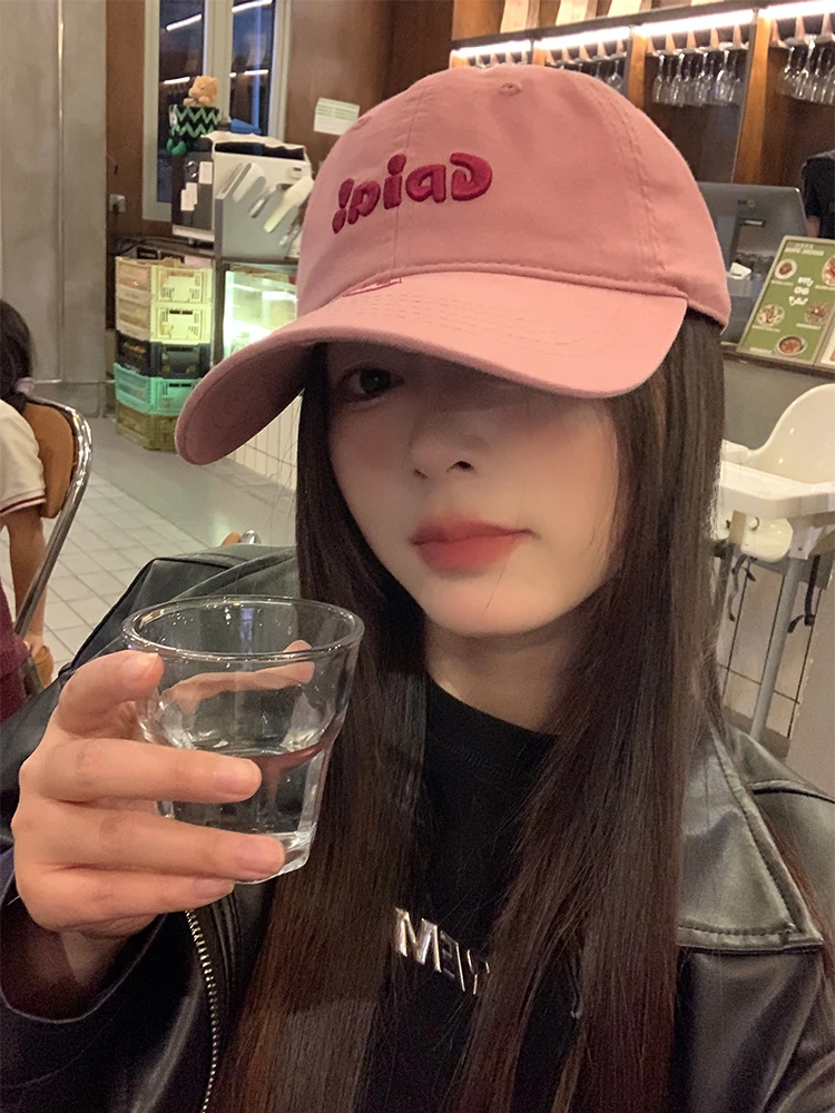 High Quality 3D Embroidery Baseball Cap Women's Wide Brim Hat Korean Style Simple Cute Large Head Circumference Duckbill Cap