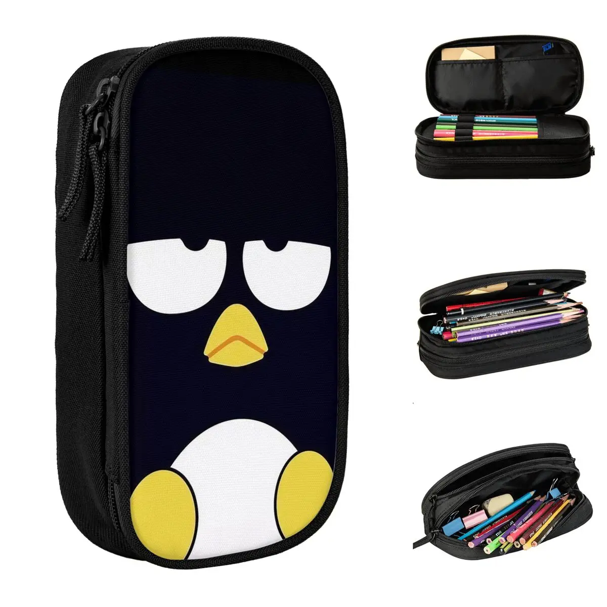 cartoon badtz maru penguin face pencil case cute pen box para meninas e meninos bolsa de grande capacidade para estudantes papelaria escolar zipper 01