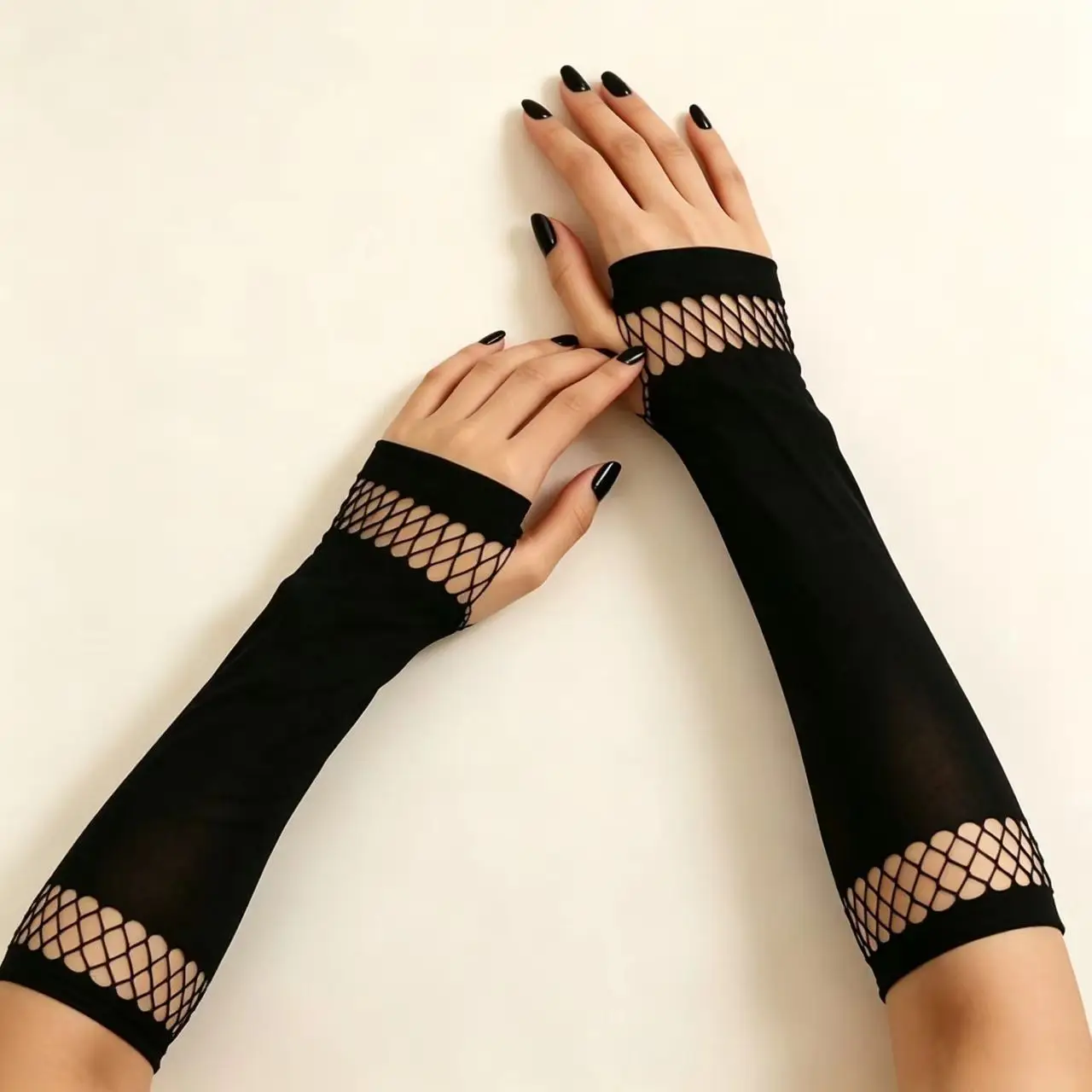 Womens Punk Long Fingerless Gloves Hollow Out Cosplay Gloves Costume Party Gloves