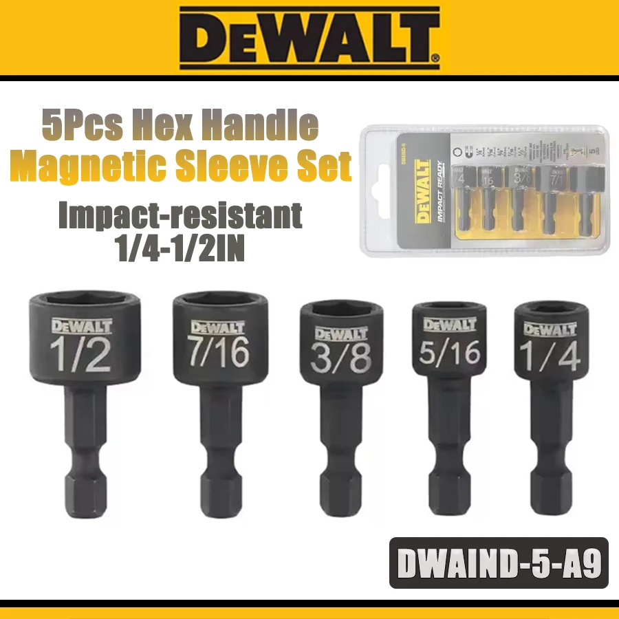 DEWALT DWAIND-5-A9 5Pcs Hex Handle Impact-resistant Magnetic Sleeve Set Compact Electric Drill Driver Bit Power Tool Accessories