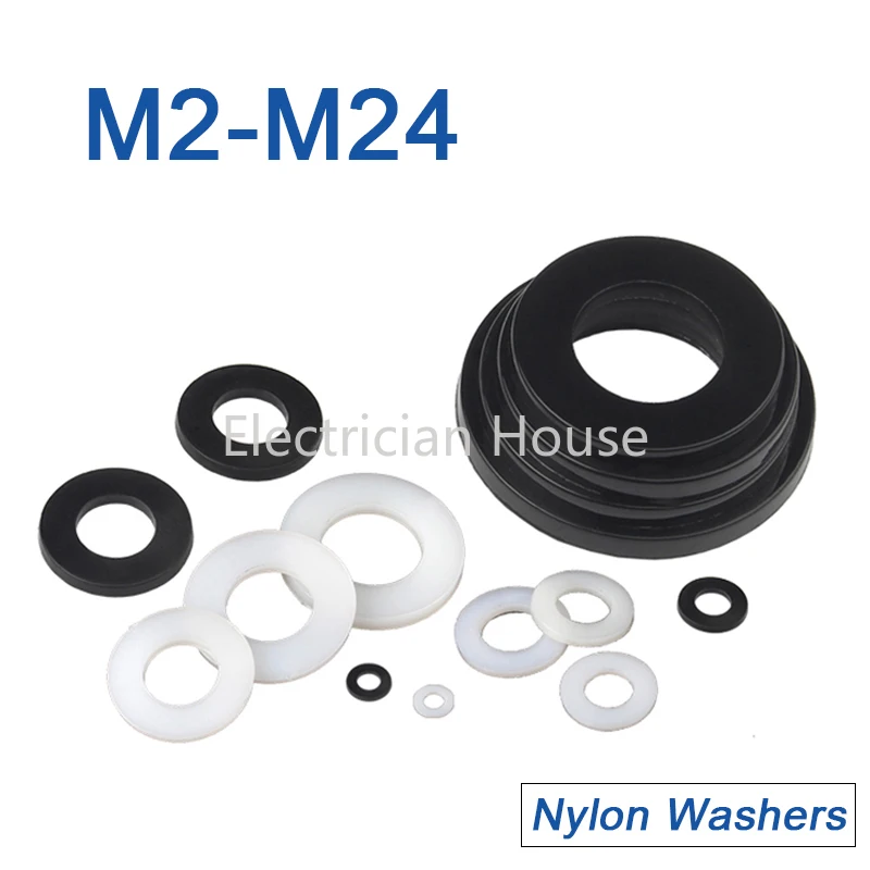 M2 M2.5 M3 M4 M5 M6 M8 M10 M12~ M24 White/ Black Plastic Nylon Flat Washer Plane Spacer Insulation Gasket Ring For Screw 0.5~3mm