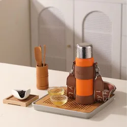 Hammer Pattern Tea Thermos Bottle For Water/Tea With Tea Infuser And Straps 316 Stainless Steel Vaccum Flask Thermal Coffee Cup