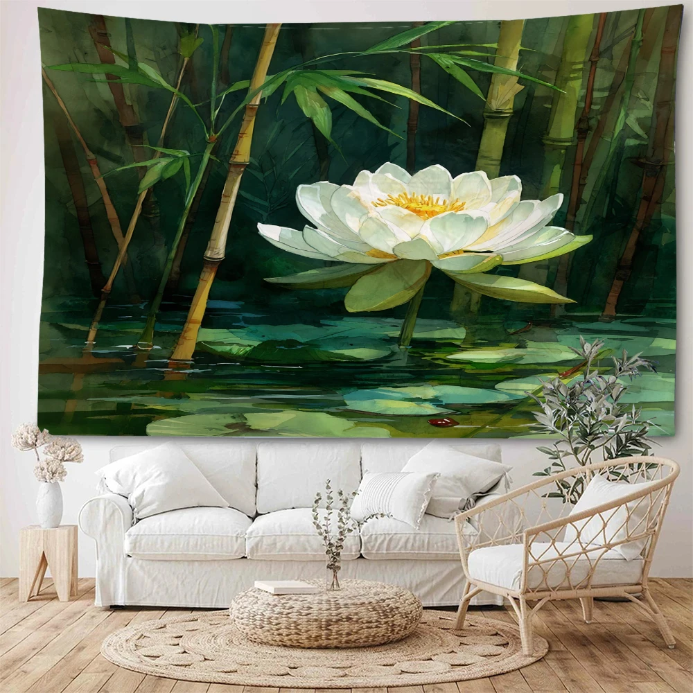 Beautiful lotus pond, lotus flowers, lotus leaves, painting, landscape decoration, tapestry, home decoration